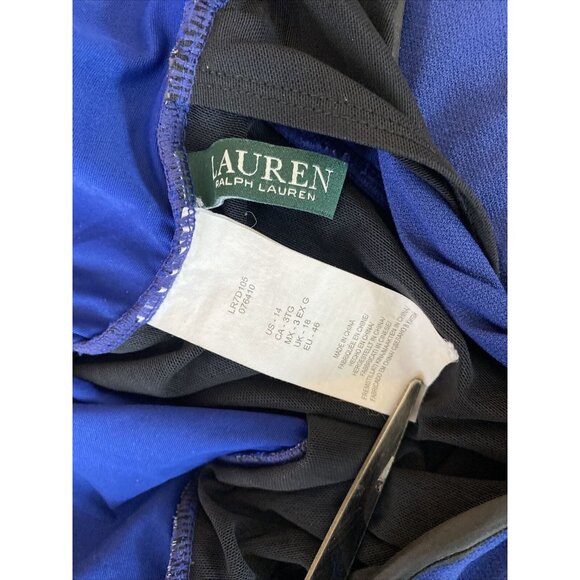 Ralph Lauren Swimsuit Sz 14 Blue One Piece Swim Ruched Side V Neck Padded Bra - Picture 6 of 6